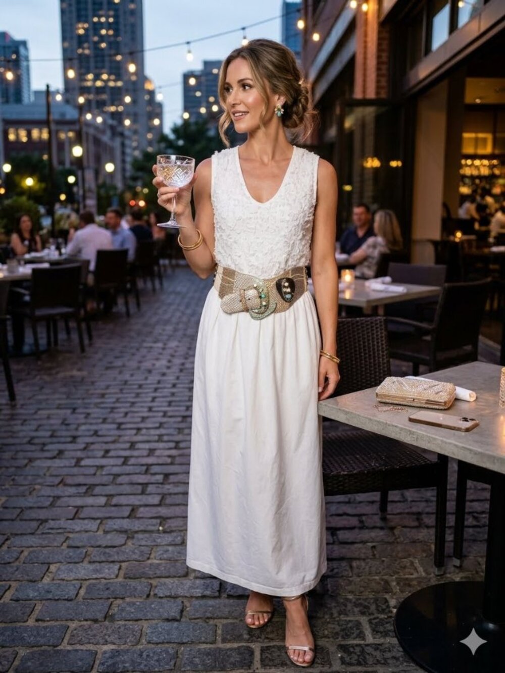Vintage Sleevless Msaxi White Boho Dress from Cloudburst by Helene Sz M